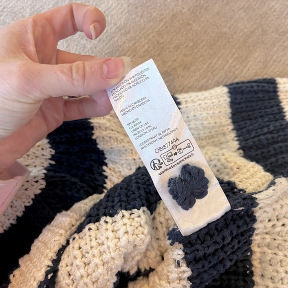 Pilcro Bell-Sleeve Henley Sweater Navy Striped M Nautical Anthropologie - Picture 5 of 6